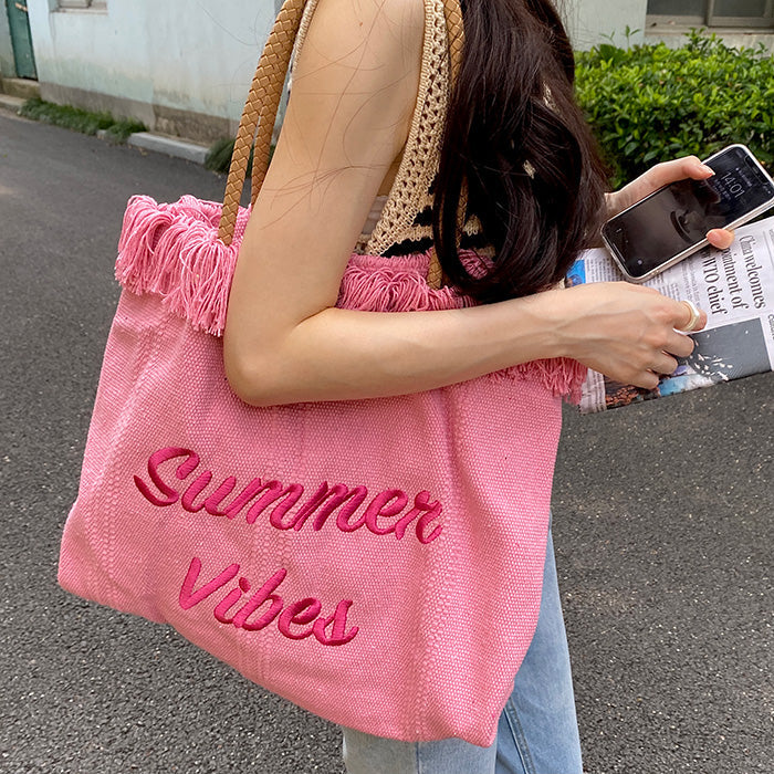 Summer Vibes Letter Print Tote Bag