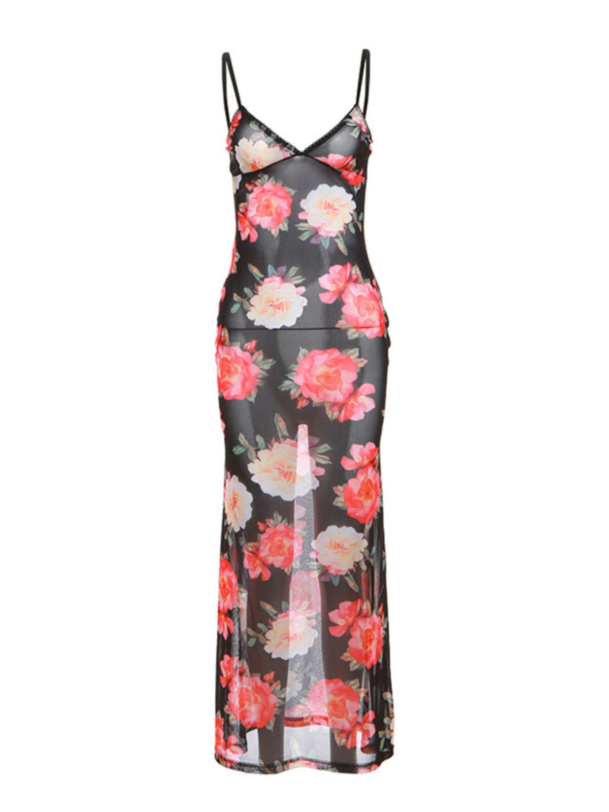 Miamor Floral Print Mesh Maxi Dress