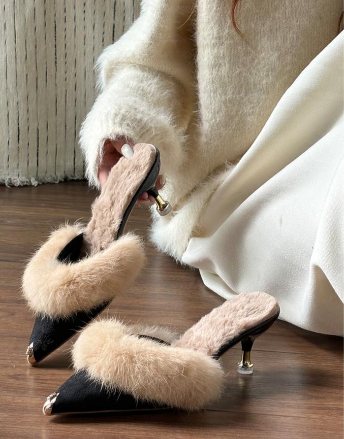 Shantel Fuzzy Pointed Toe Mules