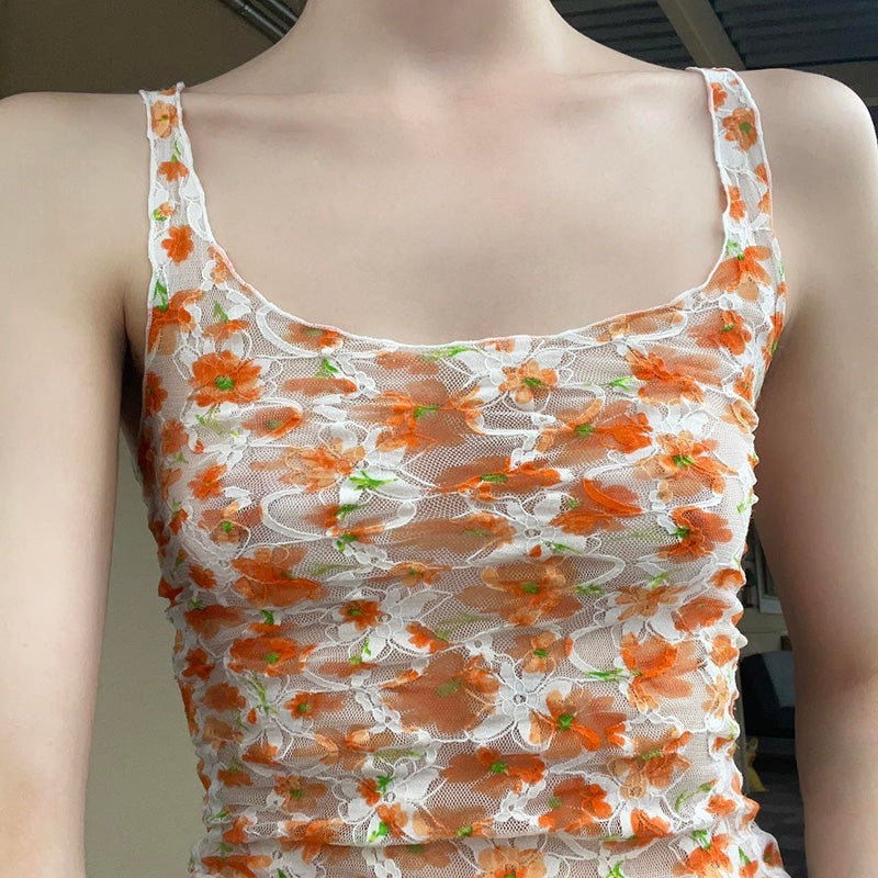 Arely Floral Print Mesh Top