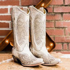 Angel Wings Studded Embroidered Booties