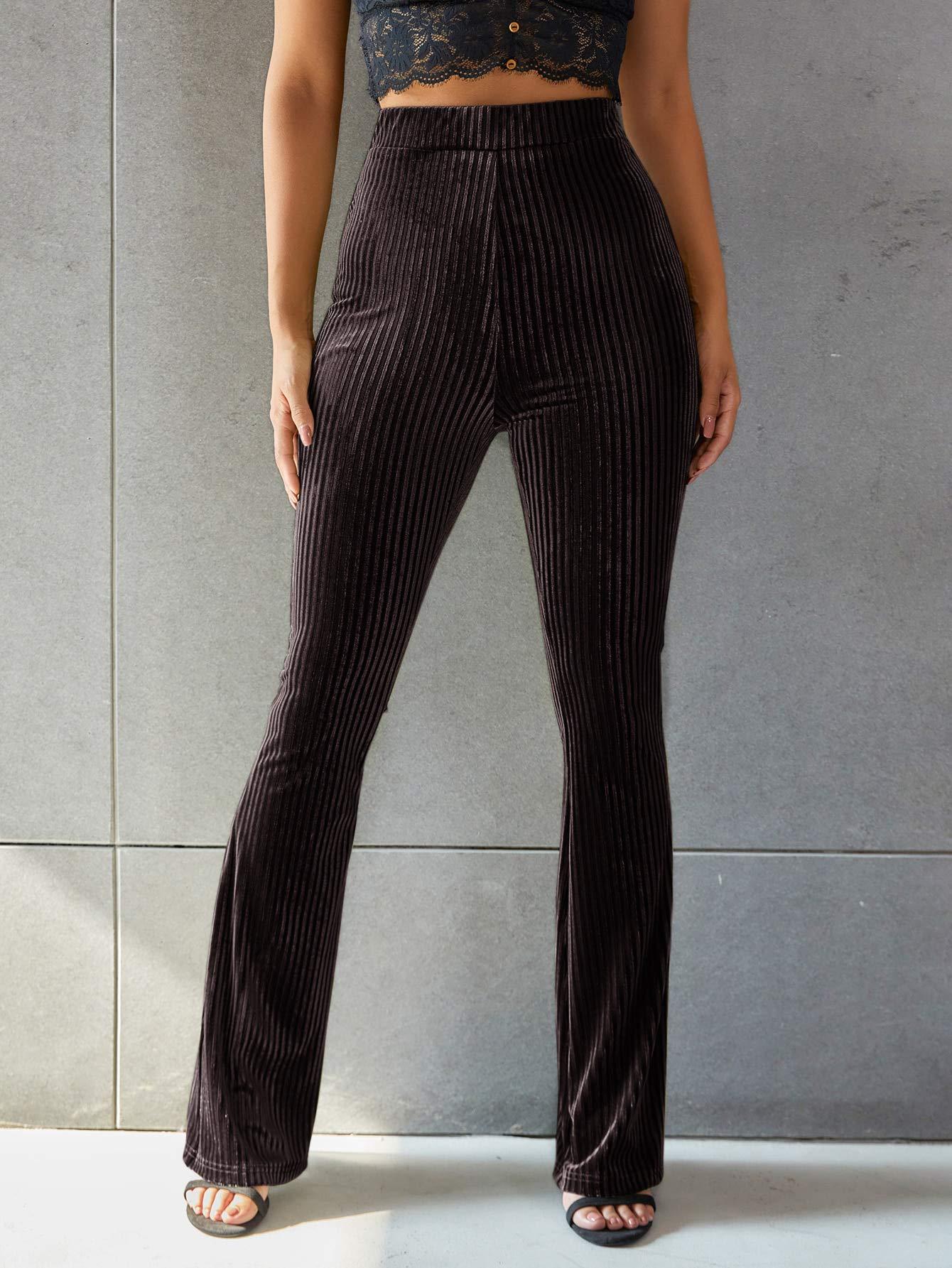 High-waisted Velvet pit-striped Flared Pants