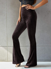 High-waisted Velvet pit-striped Flared Pants