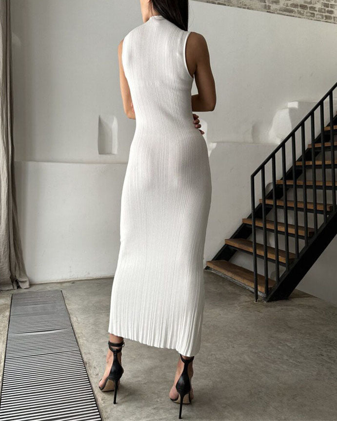 Knitted High Neck Sleeveless Bodycon Maxi Dress