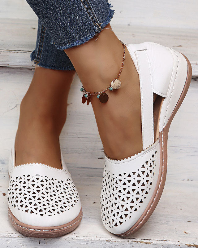 Hollow Out Closed Toe Slip On Flat Sandals