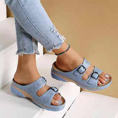 Hollow engraved Double buckle Sandals