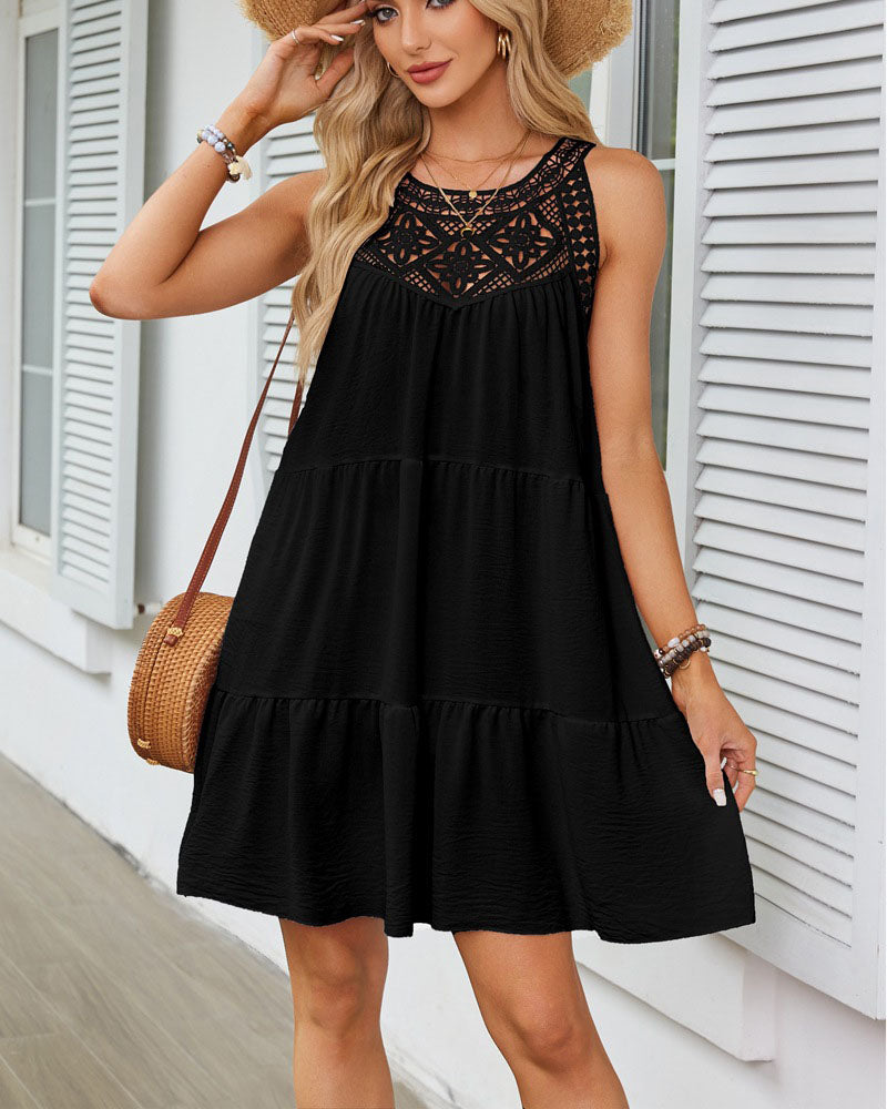 Hollow Lace Halter A-line Dress