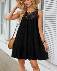 Hollow Lace Halter A-line Dress