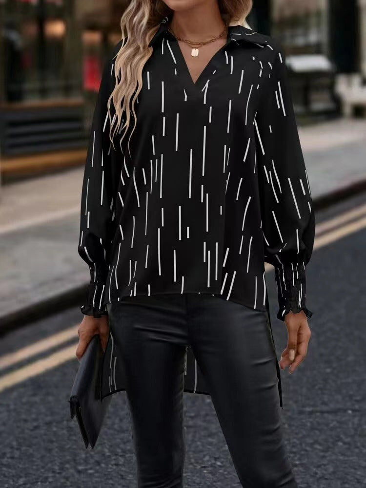 Asymmetrical Striped Print Split Loose Shirt