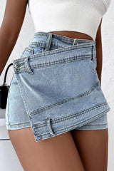 High-Waist A-line Uneven Hem Denim Shorts