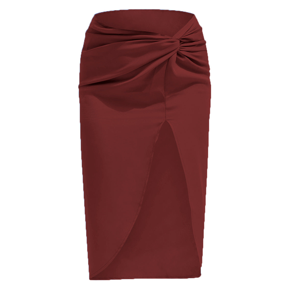 High Waist Irregular Solid Satin Slit Skirt