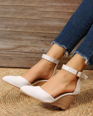 Ankle Strap Pointed Toe D'Orsay Wedge Sandals