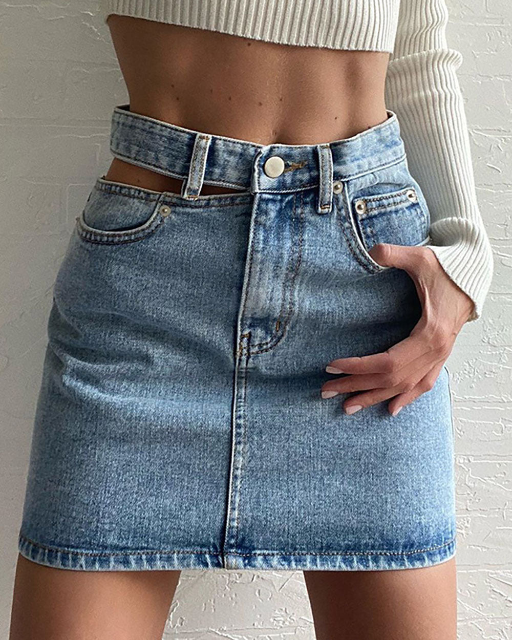 Hollow waist High waist Denim Skirt