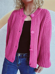 Large round button cropped knitted cardigan