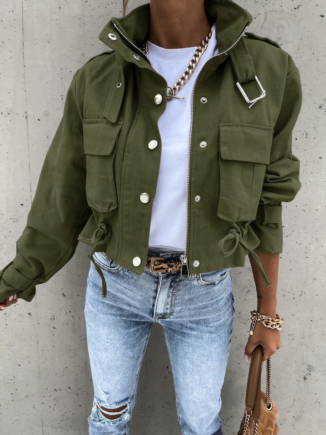 Back In Town Washed Cropped Biker Jacket