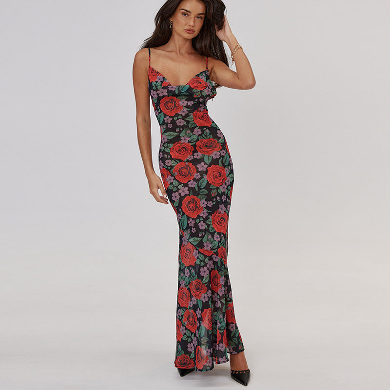 Laela Floral Print Mesh Maxi Dress