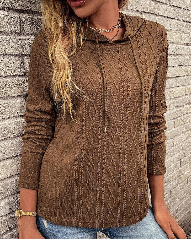 Lace up long sleeve jacquard hooded sweater