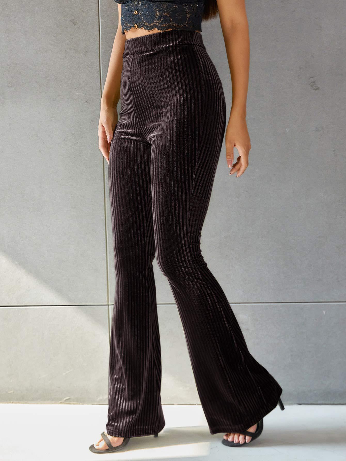 High-waisted Velvet pit-striped Flared Pants