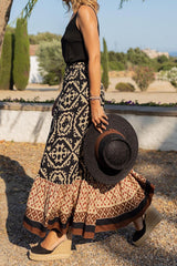 Bohemian Print Elastic Waist Vacation Midi Skirt