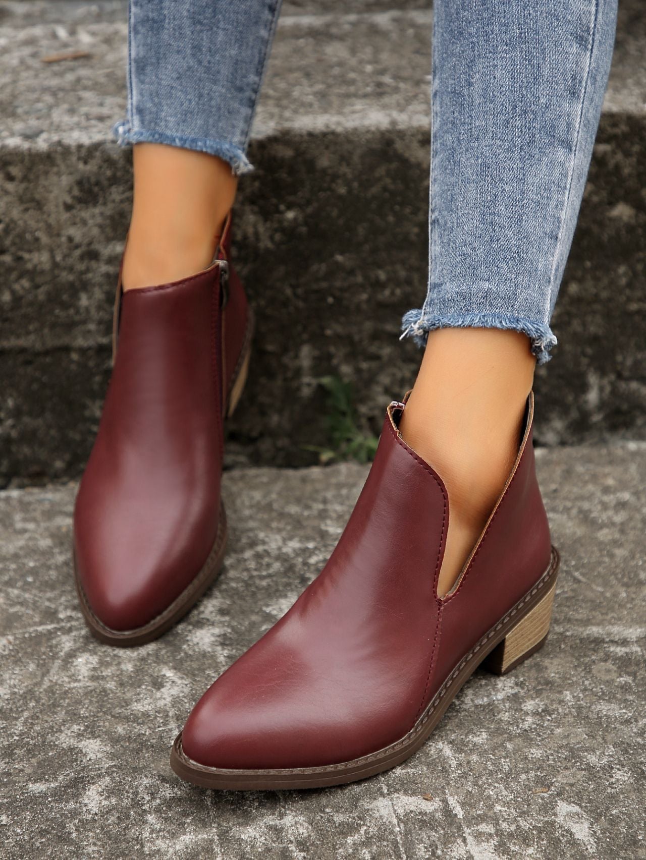 Asymmetric design zipper low thick heel chelsea boots