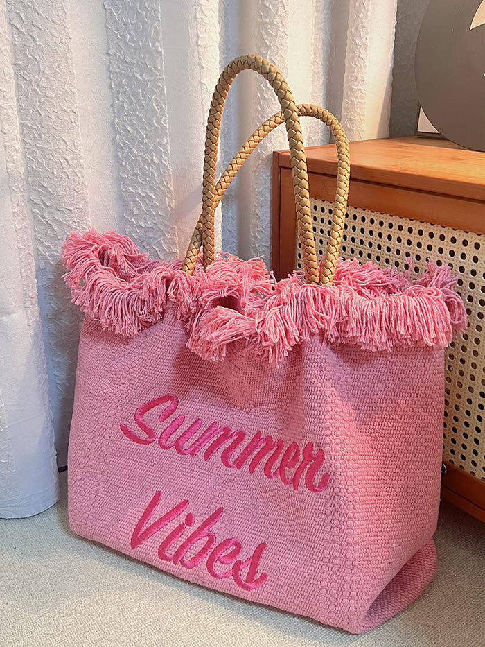 Summer Vibes Letter Print Tote Bag