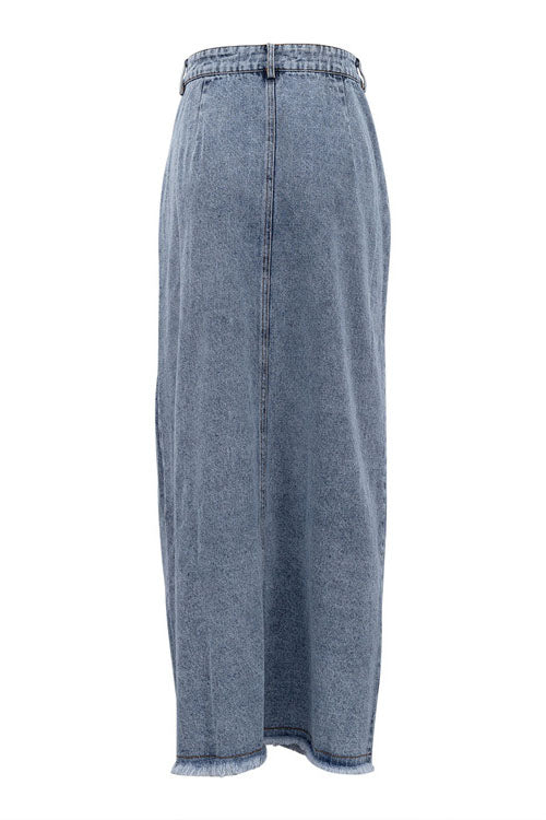 High Waist Slit Vintage Denim Skirt