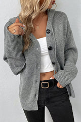 Hooded single-breasted drawstring knitted cardigan