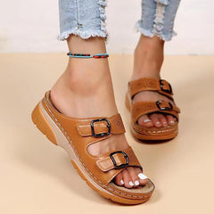 Hollow engraved Double buckle Sandals