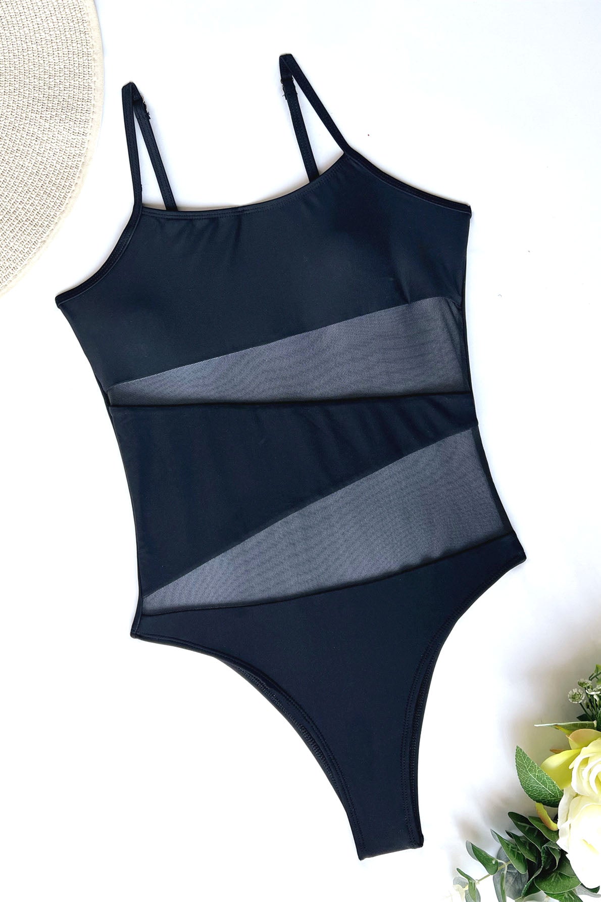 Hollow Mesh Sling One-Piece Swimsuit