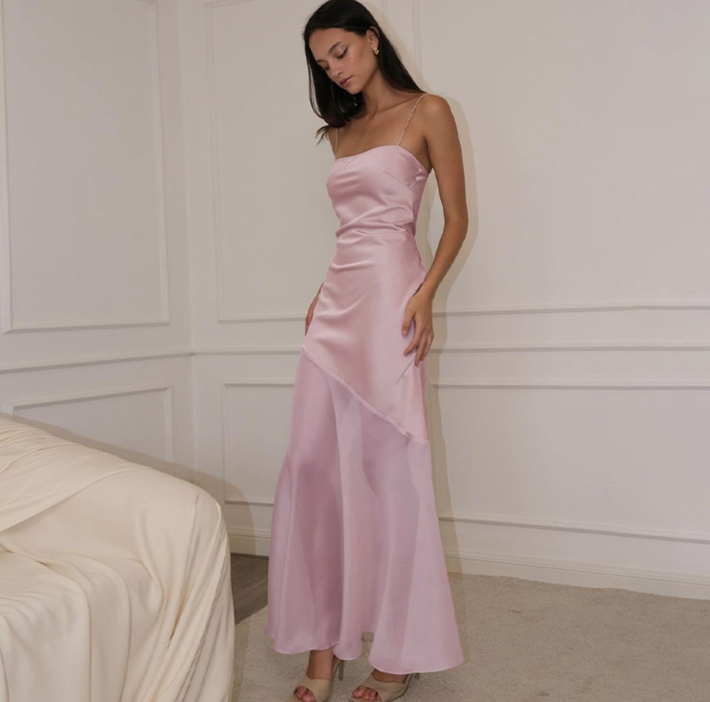 Rosey Asymmetric Mesh Maxi Dress