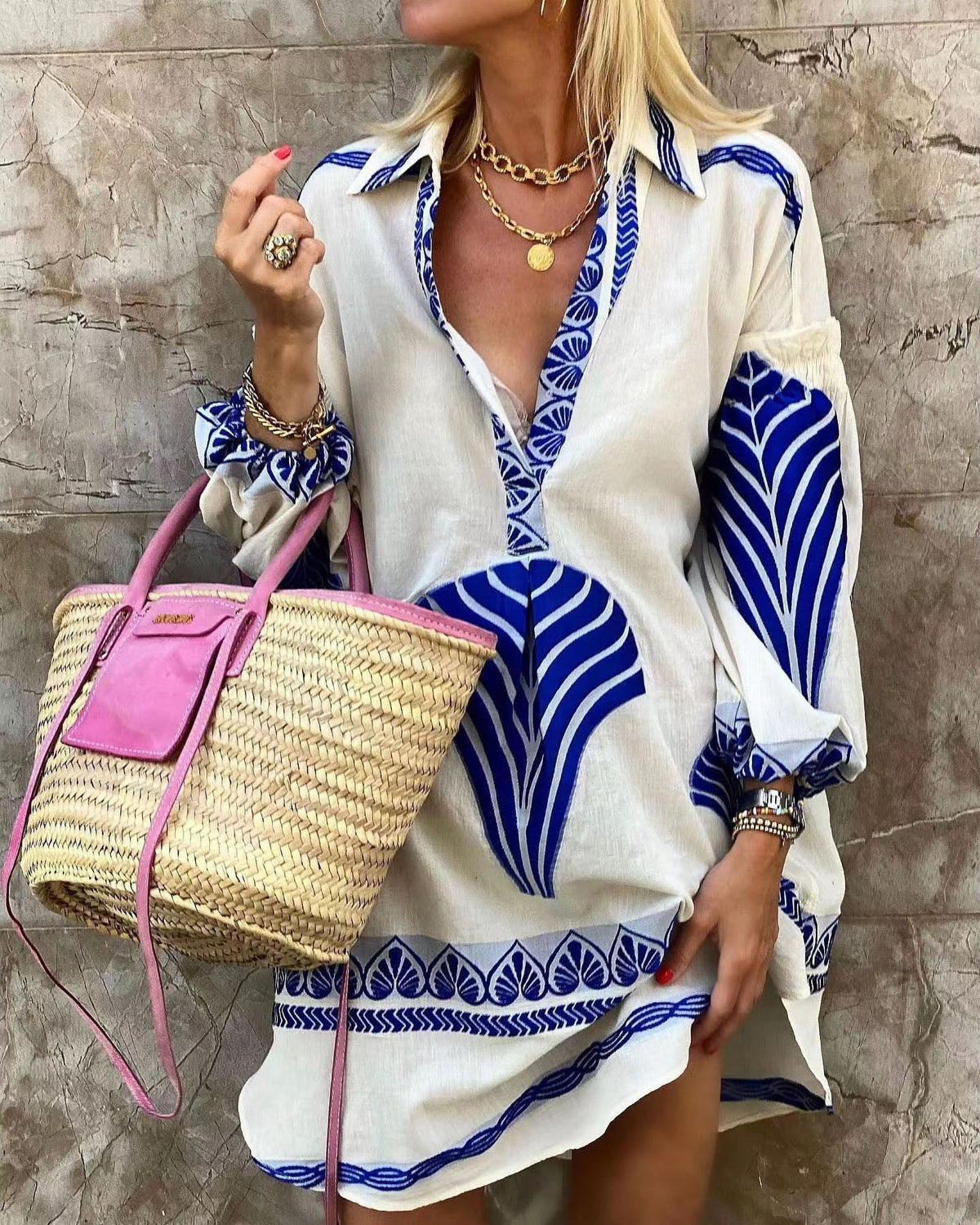 Bohemian Loose Fit Floral Print Vacation Shirt Dress