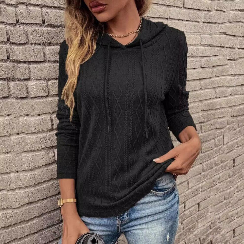 Lace up long sleeve jacquard hooded sweater