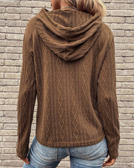 Lace up long sleeve jacquard hooded sweater