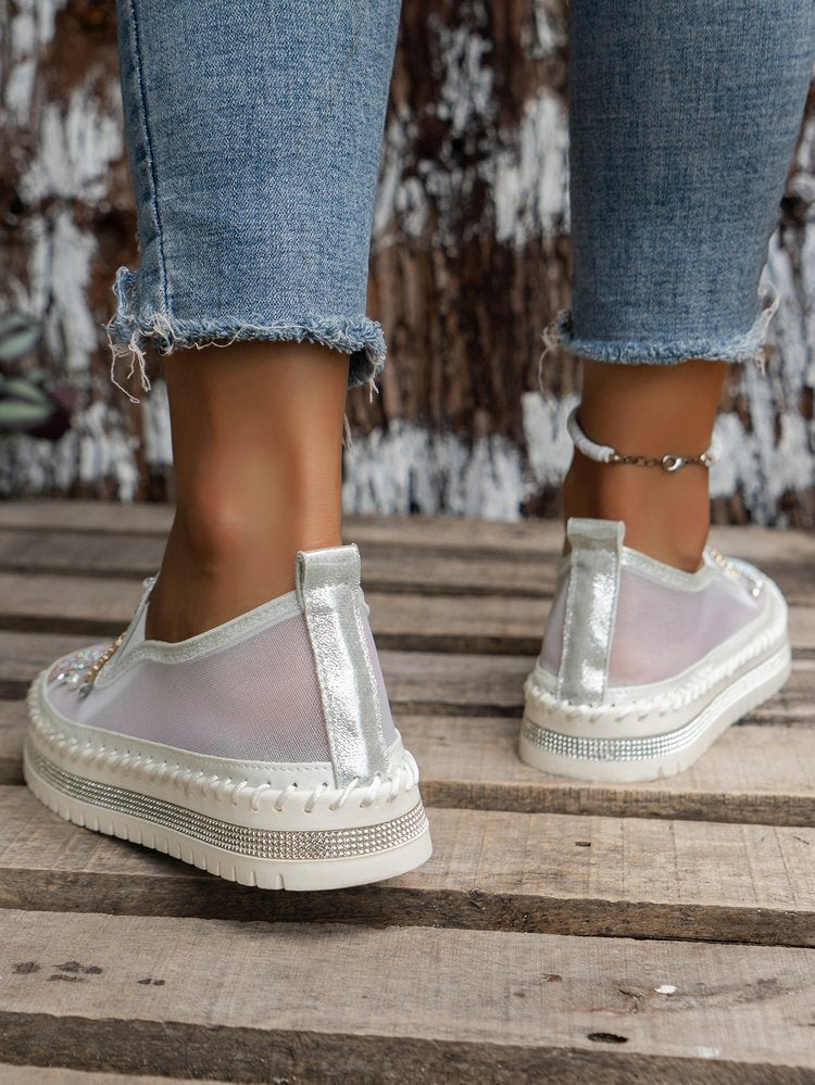 Beaded Breathable Mesh Thick Flatform Loafers