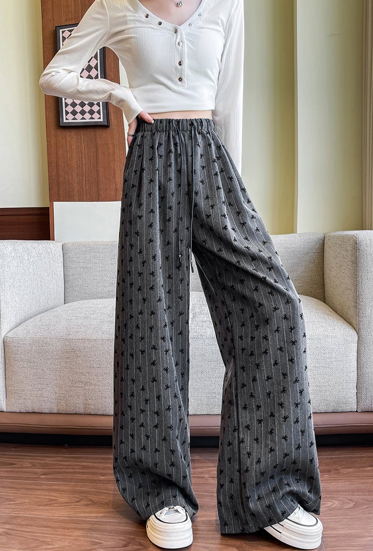 Annette Bow Print Wide-Leg Pants