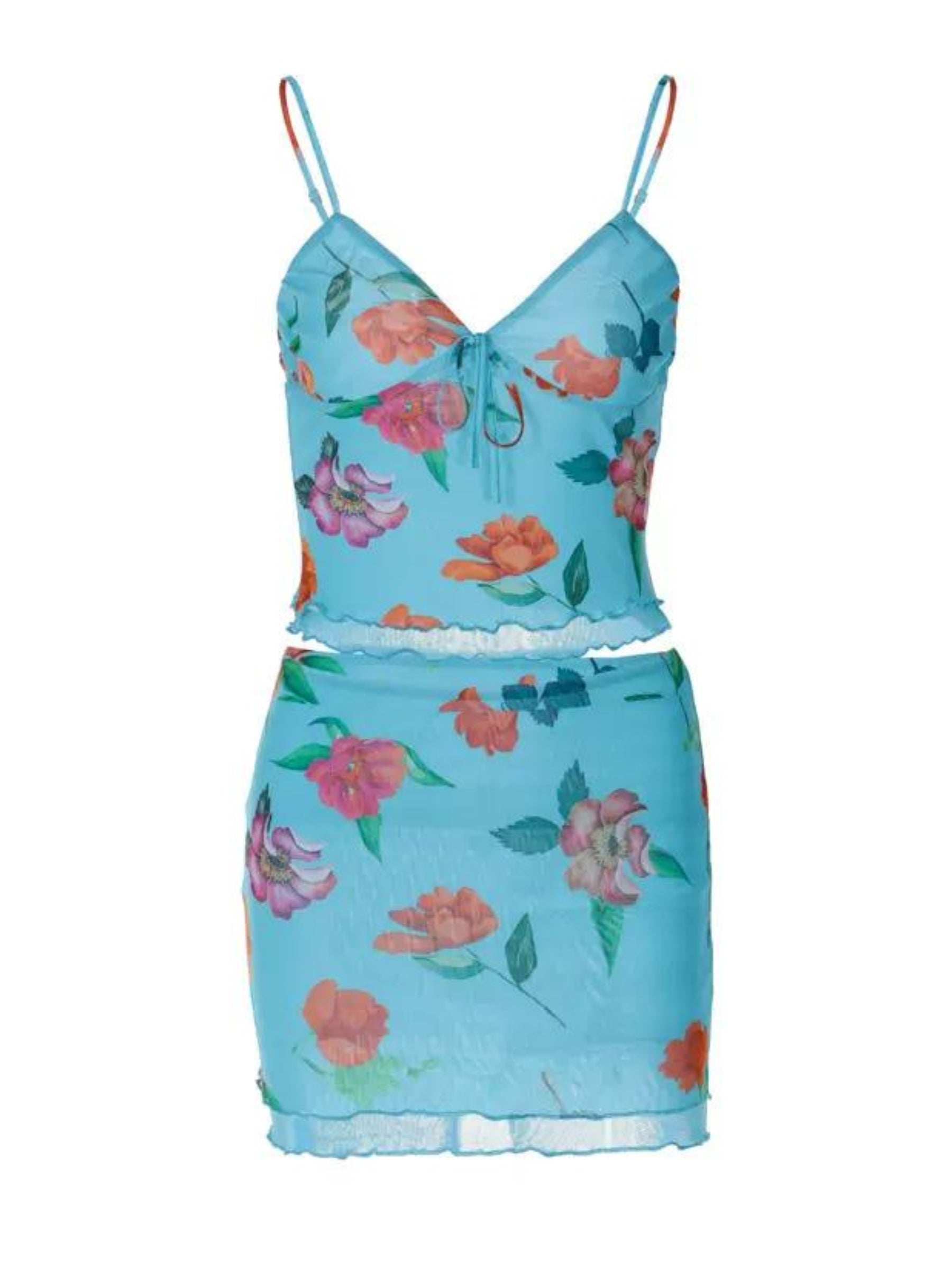 Elsa Floral Print Mesh Two Piece Set