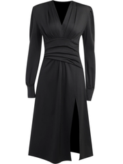 women's black v-neck long dress