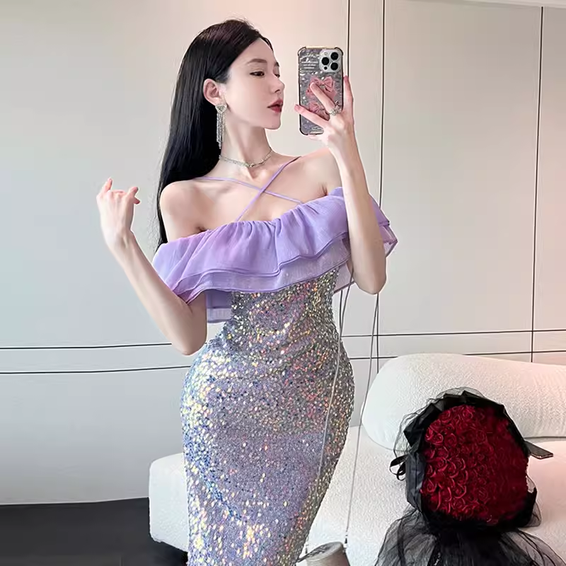 Off The Shoulder Purple Dress