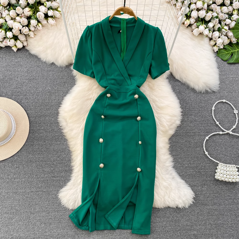 Green V Neck Bodycon Dress