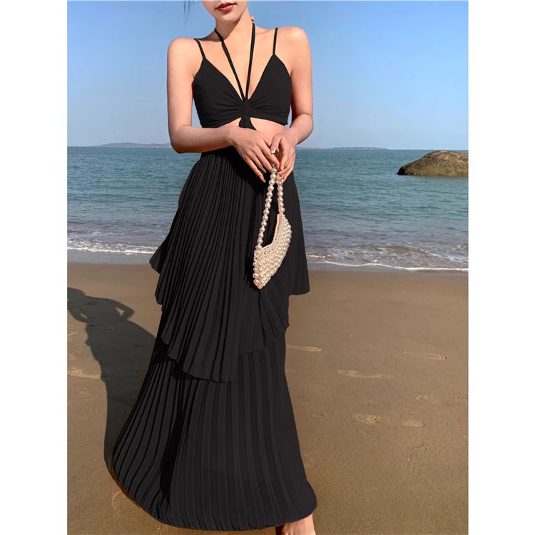 A-line V Neck Tiered Maxi Dress