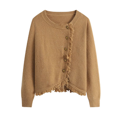 women's diagonal button tassel sweater