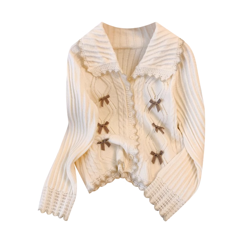 doll collar knitted cardigan