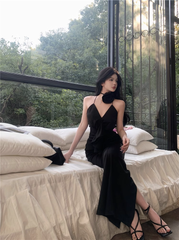 Black V Neck Long Dress