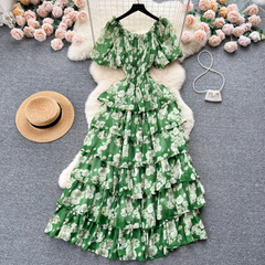 women's summer floral dress with puff sleeves