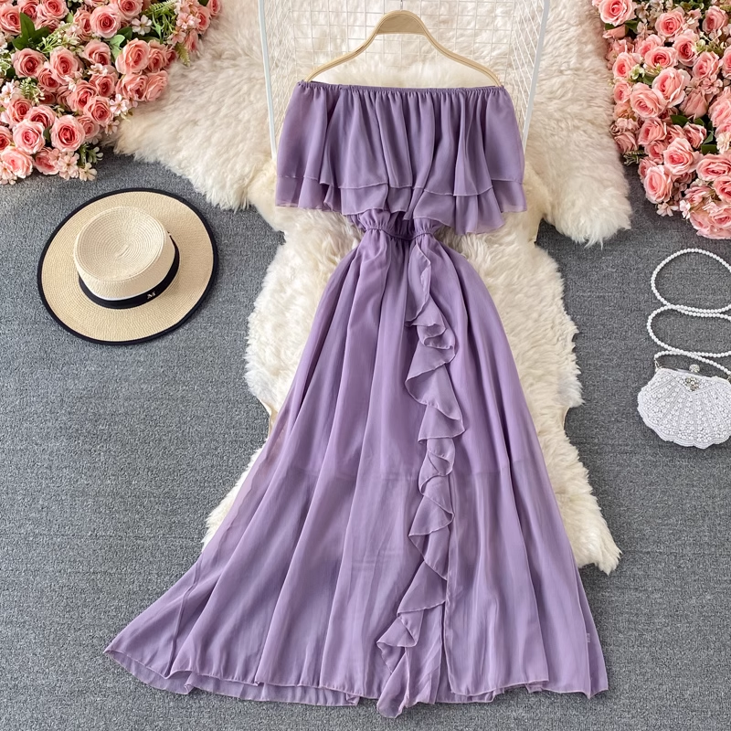 summer off shoulder chiffon dress ,