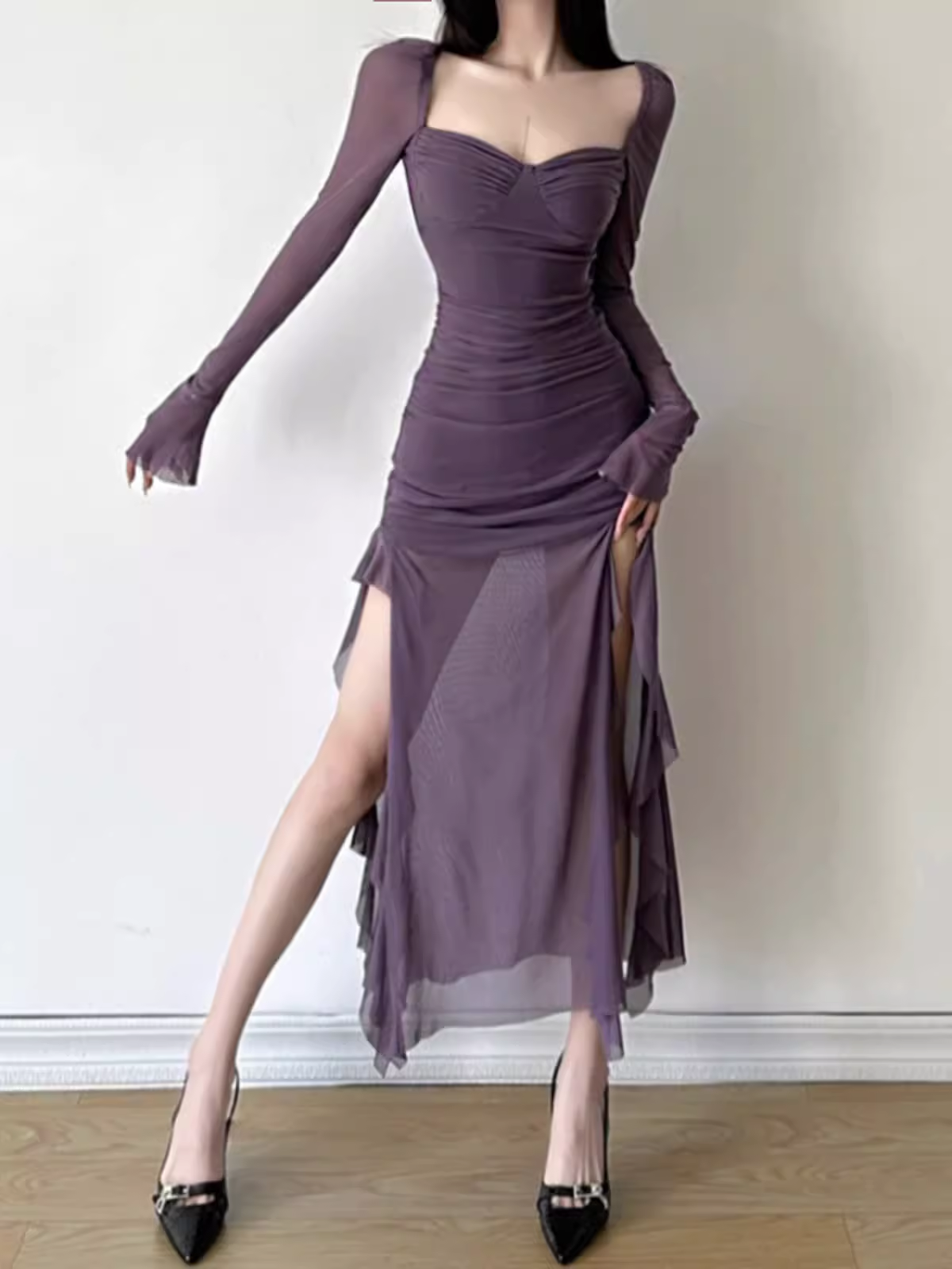 Purple irregular long dress