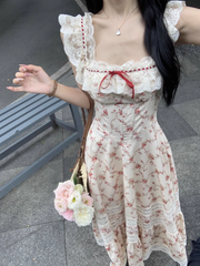 women's French retro floral dress