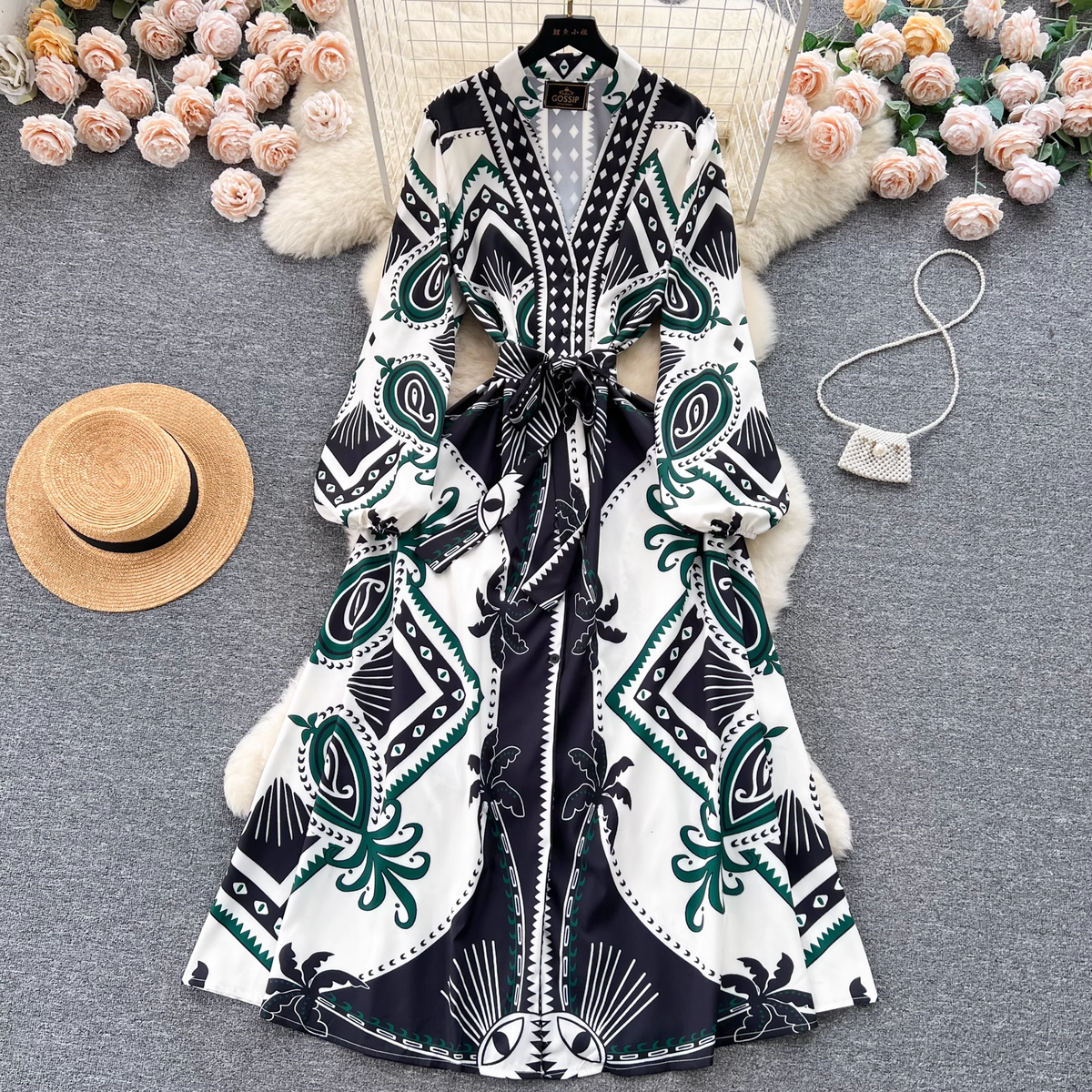 Bow Tie Printed Maxi Dress ,