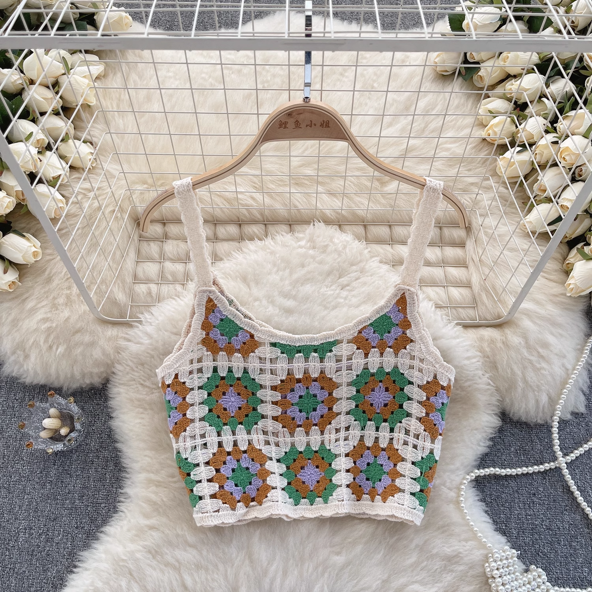 Knitted camisole women's summer hollow pattern design top