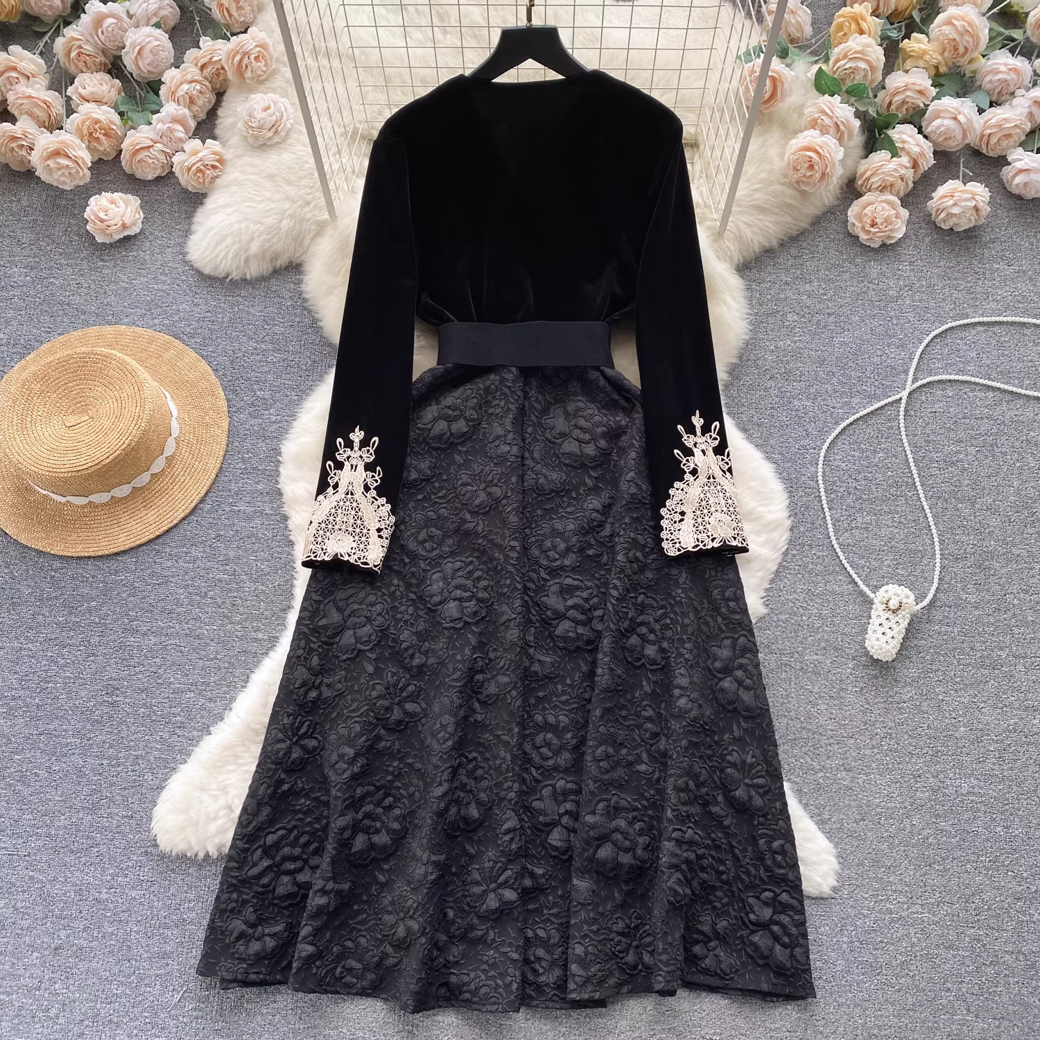 women's autumn retro velvet dress